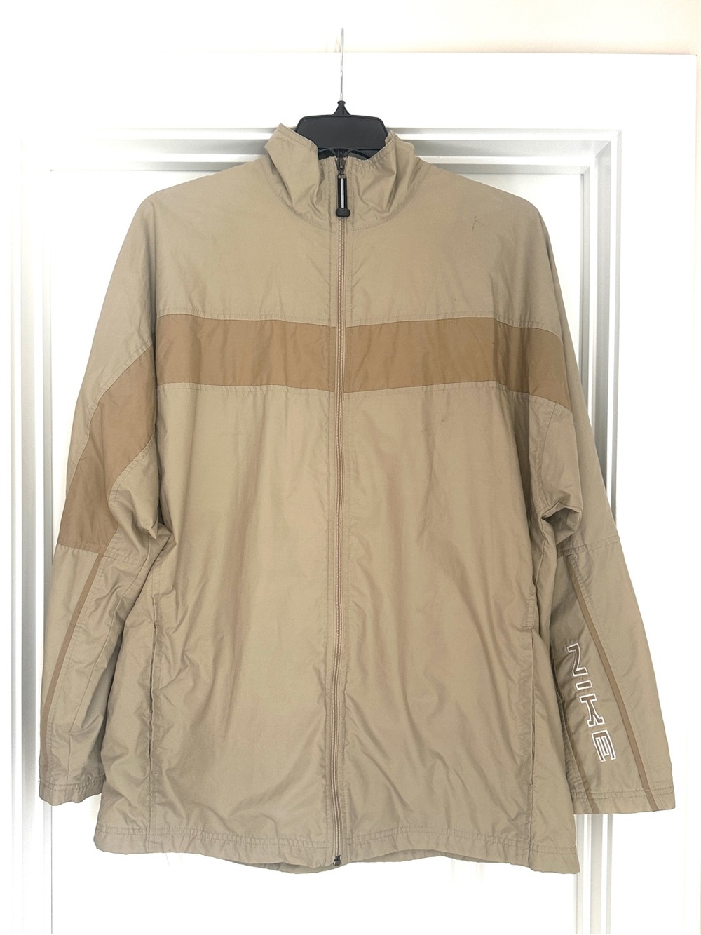 Nike Men’s Beige Lightweight Jacket with Tan Stripe